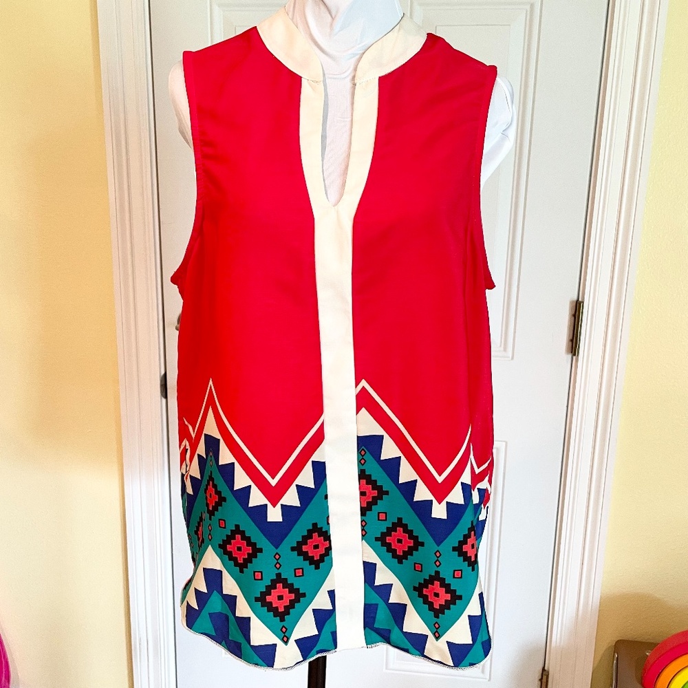 Bluetique Red Geometric Print Blouse